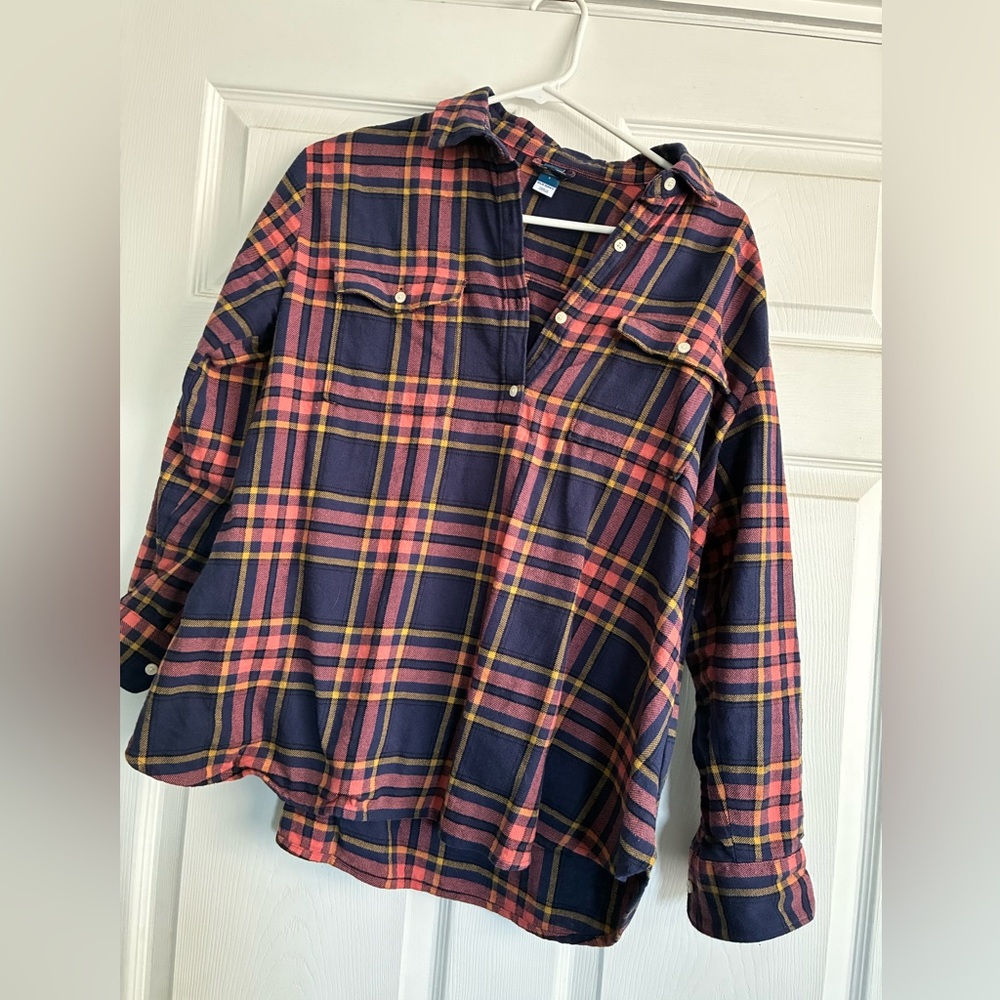 Navy & Pink Plaid Button-Front Maternity Shirt